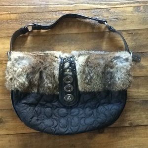 Coach Hand Bag with Fox Fur Trim